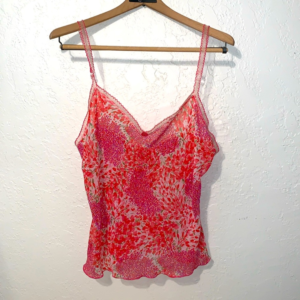 Josie Natori Vintage Floral Pajama Set Cami And Cropped Pants Pink Red Large